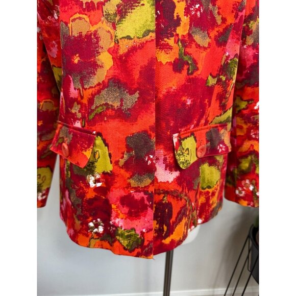 Chico's Womens Orange Red Watercolor Floral Button Jacket Size 3/XL Artsy Retro - Picture 7 of 13